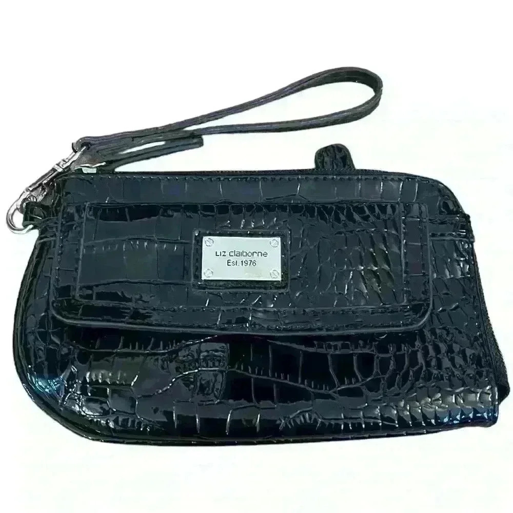 LIZ CLAIBORNE Polyvinyl Black Wristlet/ Wallet​